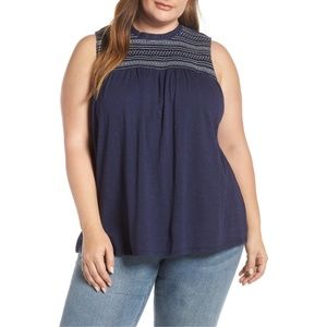 NWT Nordstrom Caslon Smocked Yoke Embroidered Top
